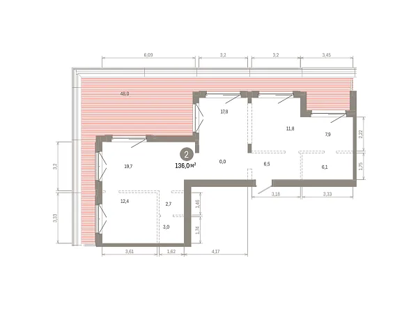 Количество комнат: 2,  135.98 кв.м.