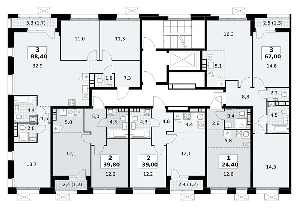 Количество комнат: 3,  67 кв.м.