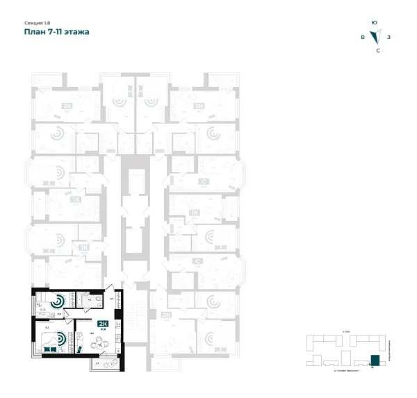 Количество комнат: 2,  61.8 кв.м.
