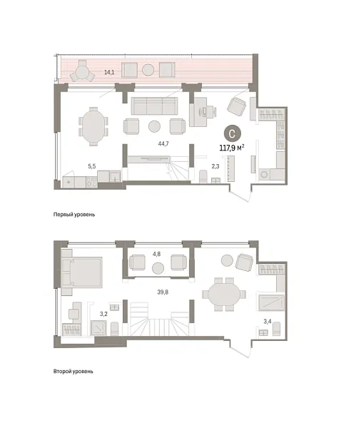 Новая 2-к квартира
 117.86 м² на 6/7 этаже в ЖК «Речной порт» в городе Тюмень 