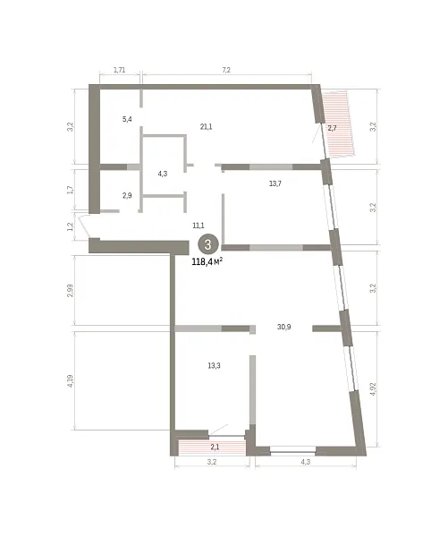 Количество комнат: 3,  118.5 кв.м.