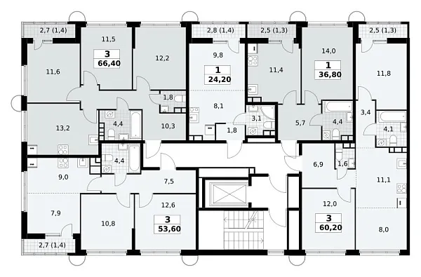 Количество комнат: 3,  53.6 кв.м.