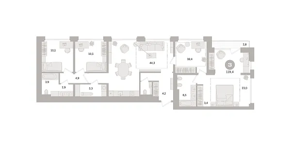 Количество комнат: 3,  119.4 кв.м.