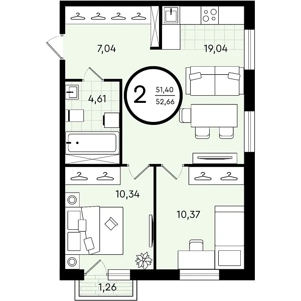 Квартира, 52 кв.м., Тюмень, Тюменская область, Александра Звягина