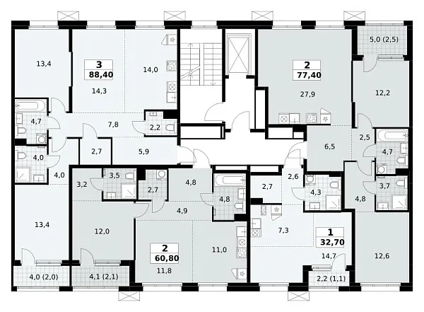 Количество комнат: 3,  88.4 кв.м.