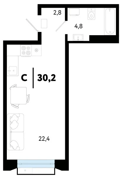Новая квартира-студия
 30.24 м² на 4/25 этаже в ЖК «Кедровый берег» в городе Тюмень 