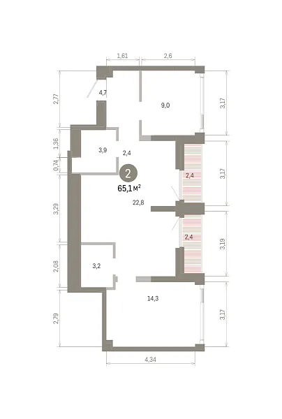 Количество комнат: 2,  63.48 кв.м.