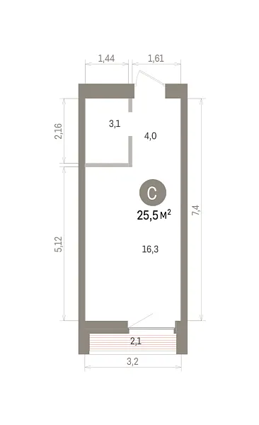 Количество комнат: Студия,  25.5 кв.м.
