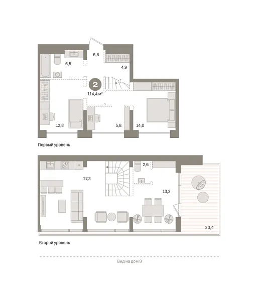 Новая 2-к квартира
 114.35 м² на 8/9 этаже в ЖК «Речной порт» в городе Тюмень 