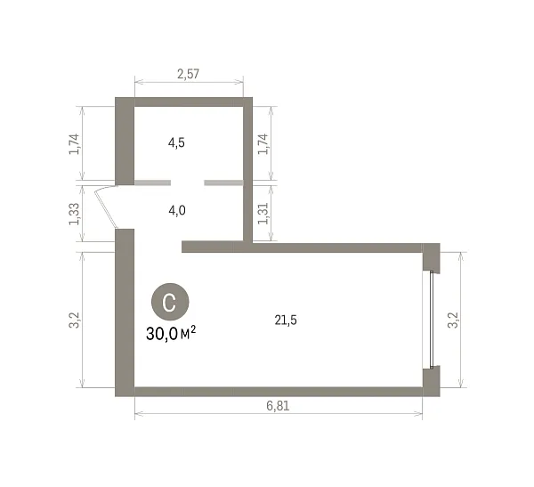 Количество комнат: Студия,  30 кв.м.