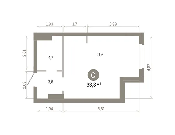 Количество комнат: Студия,  33.88 кв.м.