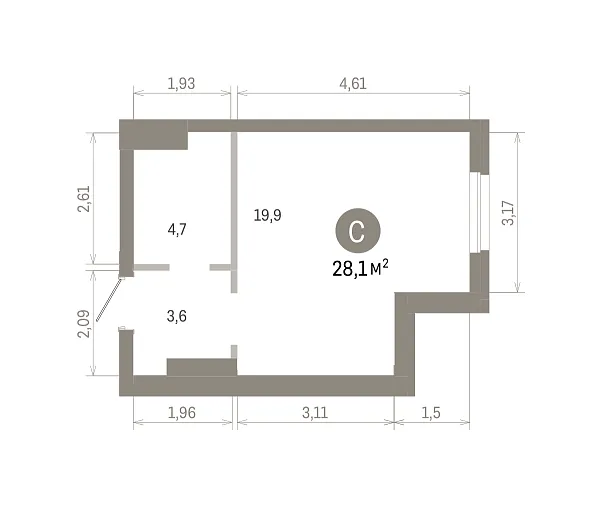 Количество комнат: Студия,  27.64 кв.м.