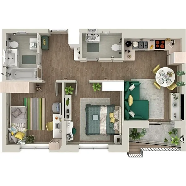 Новая 2-к квартира
 59.18 м² на 7/12 этаже в ЖК «Гранд Квартал» в городе Тюмень 