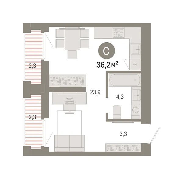 Новая квартира-студия
 36.18 м² на 18/18 этаже в ЖК «Республики 205» в городе Тюмень 