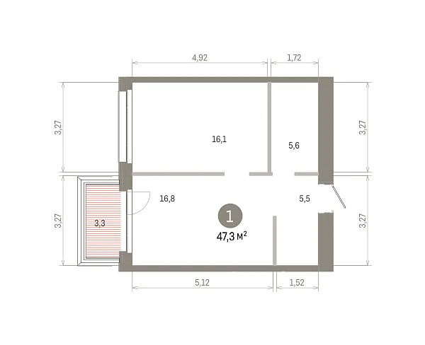 Количество комнат: 1,  47.3 кв.м.