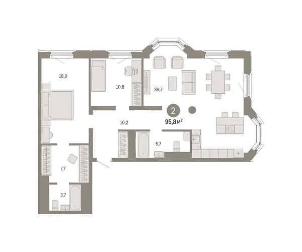 Новая 2-к квартира
 95.8 м² на 9/24 этаже в ЖК «На Некрасова» в городе Тюмень 