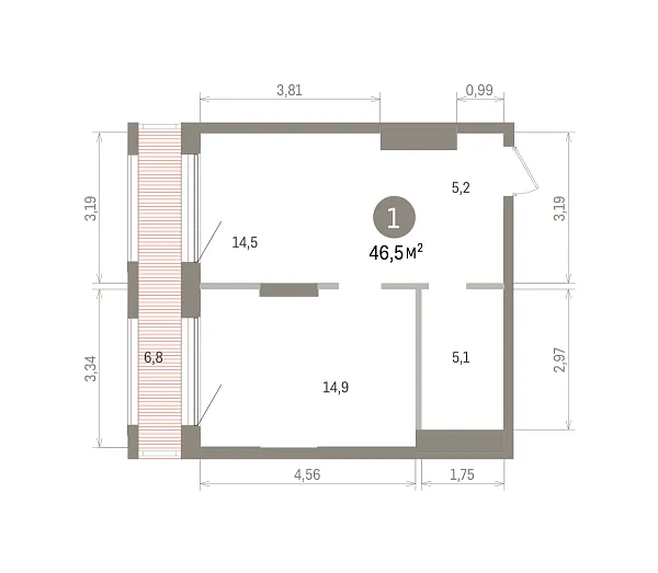 Количество комнат: 1,  46.54 кв.м.