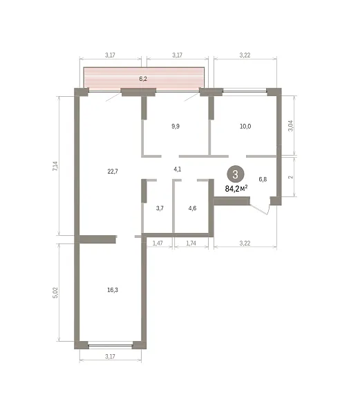 Количество комнат: 3,  84.16 кв.м.