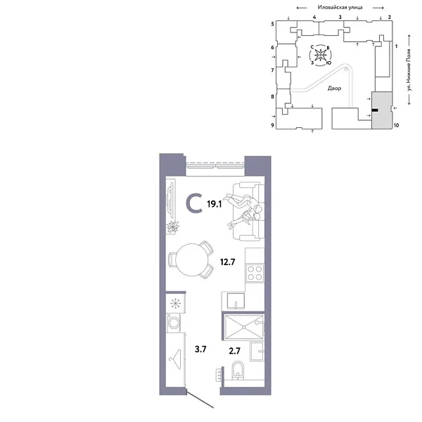 Новая квартира-студия
 19.1 м² на 28/38 этаже в ЖК «Страна.Заречная» в городе Тюмень 
