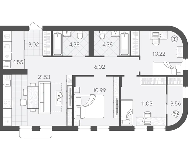 Новая 3-к квартира
 79.68 м² на 8/9 этаже в ЖК «Скандиа. Квартал в Комарово Парк» в городе Тюмень 