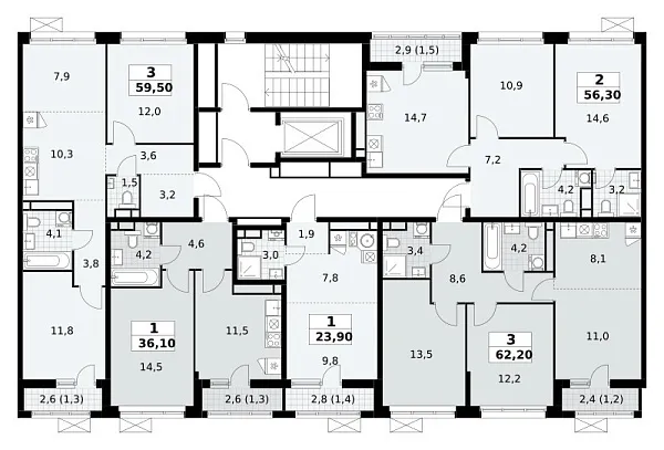 Количество комнат: 2,  56.3 кв.м.