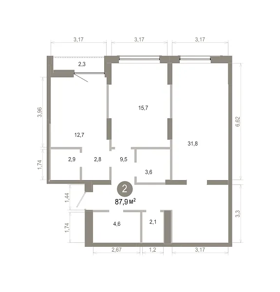 Количество комнат: 2,  87.86 кв.м.