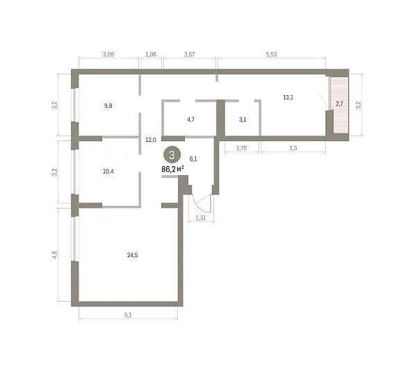 Количество комнат: 3,  86.18 кв.м.