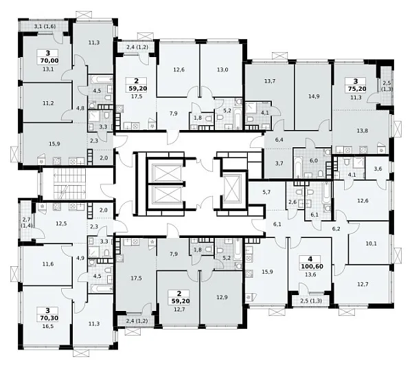 Количество комнат: 3,  70 кв.м.