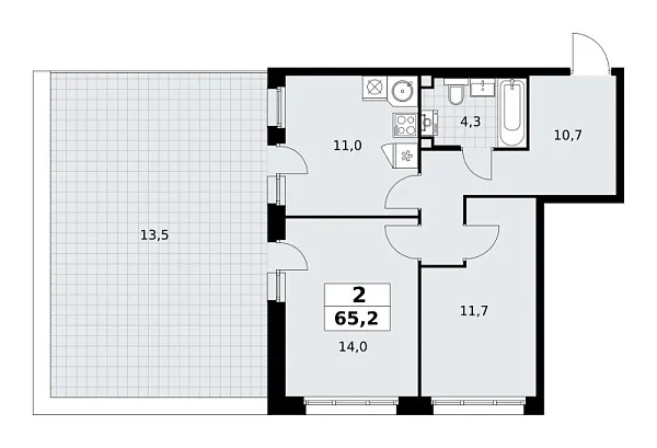 Новая 2-к квартира
 65.2 м² на 2/10 этаже в ЖК «Родные кварталы» в городе Тюмень 