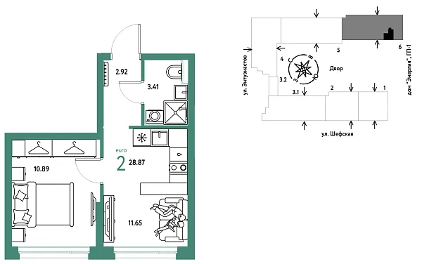 Новая 2-к квартира
 28.87 м² на 6/24 этаже в ЖК «Страна.Энтузиастов» в городе Тюмень 
