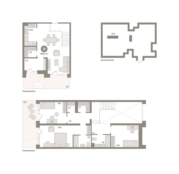 Новая 3-к квартира
 122.84 м² на 1/9 этаже в ЖК «Речной порт» в городе Тюмень 