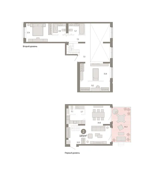 Новая 2-к квартира
 137.38 м² на 2/7 этаже в ЖК «Кварталы «На Минской»» в городе Тюмень 