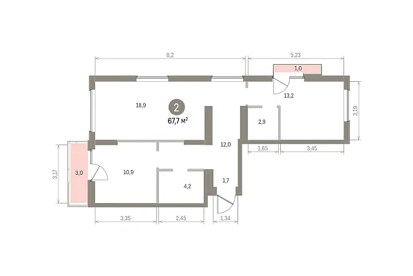 Количество комнат: 2,  67.73 кв.м.