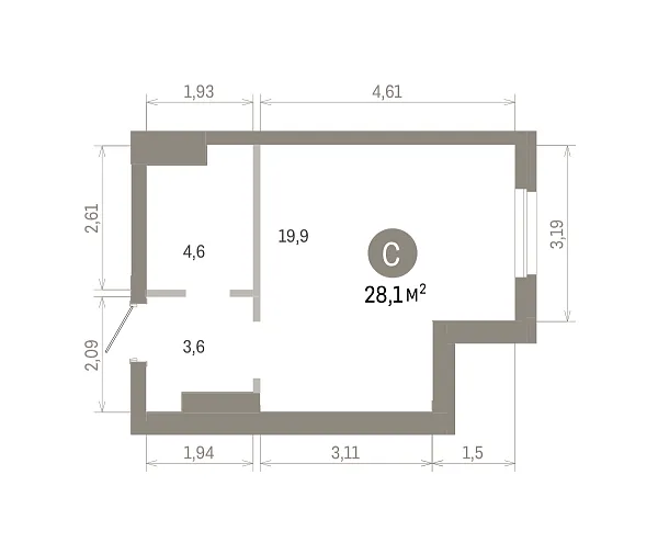 Количество комнат: Студия,  27.68 кв.м.