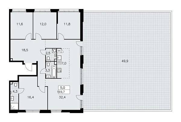 Новая 5-к квартира
 169.7 м² на 2/14 этаже в ЖК «Дзен-кварталы» в городе Тюмень 