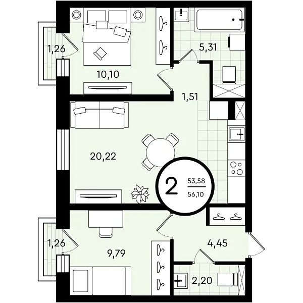 Квартира, 56 кв.м., Тюмень, Тюменская область, Александра Звягина