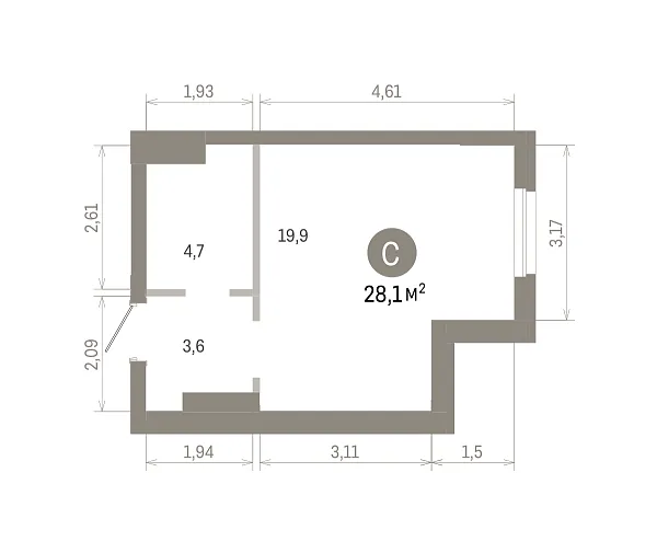 Количество комнат: Студия,  27.64 кв.м.