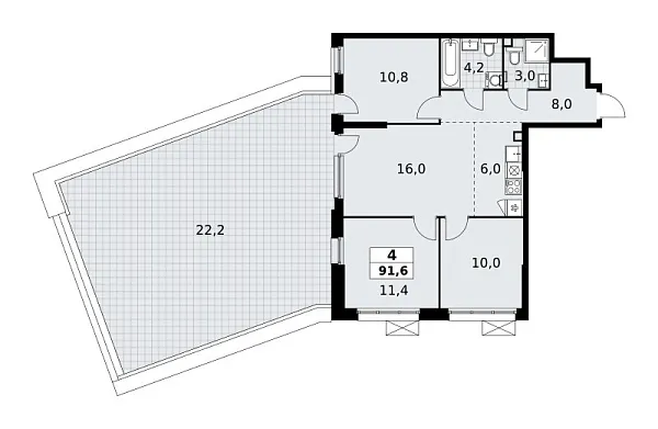 Новая 4-к квартира
 91.6 м² на 2/19 этаже в ЖК «Скандинавия» в городе Тюмень 