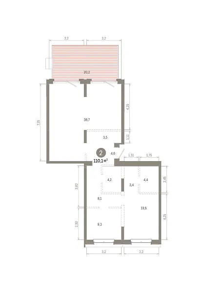 Количество комнат: 2,  110.06 кв.м.