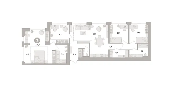 Количество комнат: 3,  116.7 кв.м.