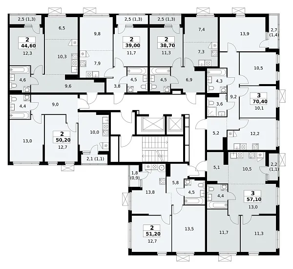 Количество комнат: 2,  44.6 кв.м.