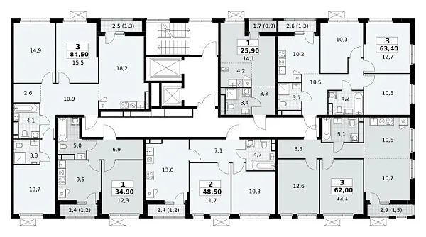 Количество комнат: 3,  84.5 кв.м.