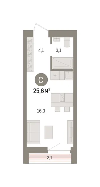 Новая квартира-студия
 25.6 м² на 5/7 этаже в ЖК «Речной порт» в городе Тюмень 