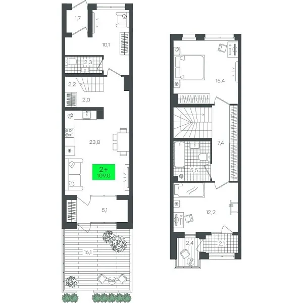 Новая 2-к квартира
 109.09 м² на 1/22 этаже в ЖК «Гранд Квартал» в городе Тюмень 
