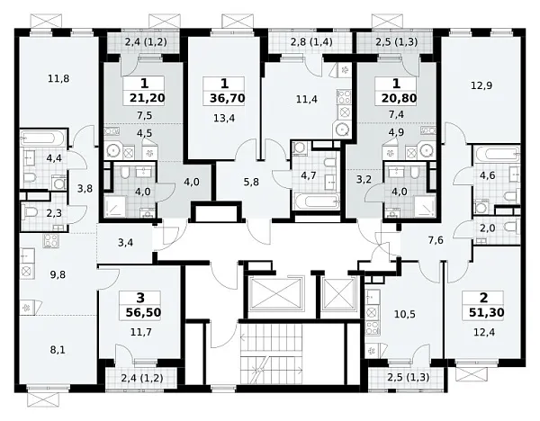 Количество комнат: 3,  56.5 кв.м.