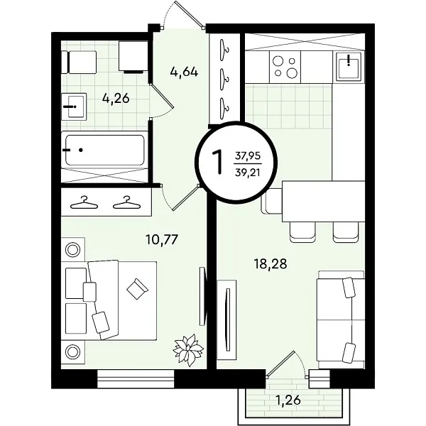 Квартира, 39 кв.м., Тюмень, Тюменская область, Александра Звягина