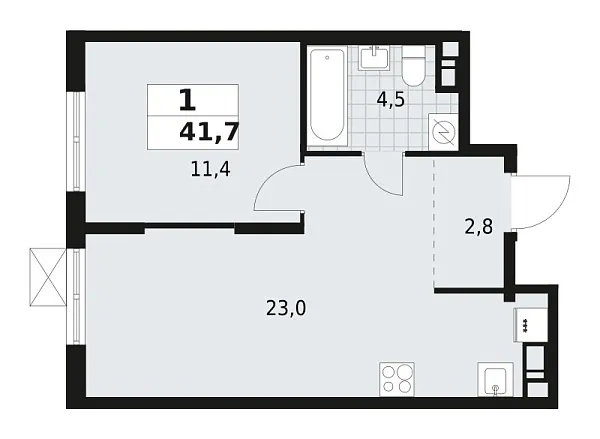 Новая 1-к квартира
 41.7 м² на 4/12 этаже в ЖК «А101 Всеволожск» в городе Тюмень 