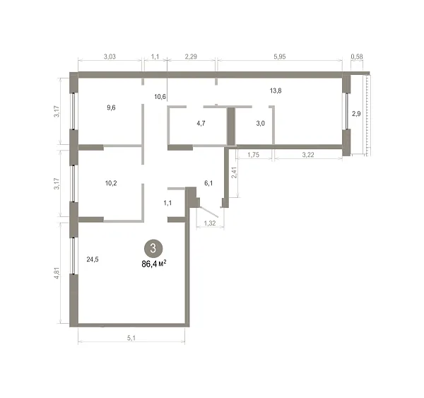 Количество комнат: 3,  86.41 кв.м.
