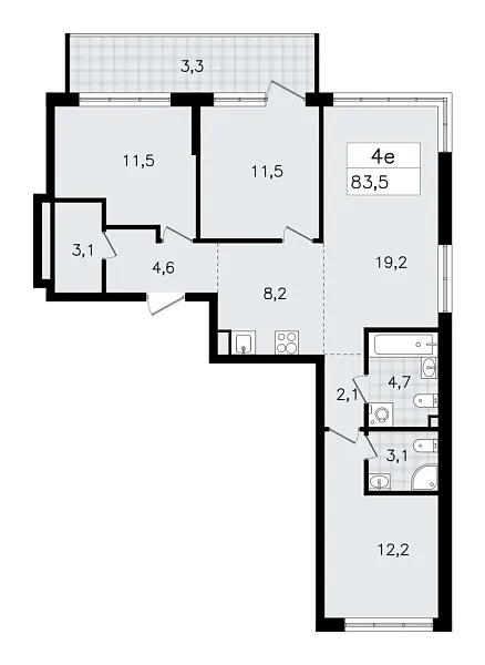 Новая 4-к квартира
 83.5 м² на 1/7 этаже в ЖК «А101 Всеволожск» в городе Тюмень 