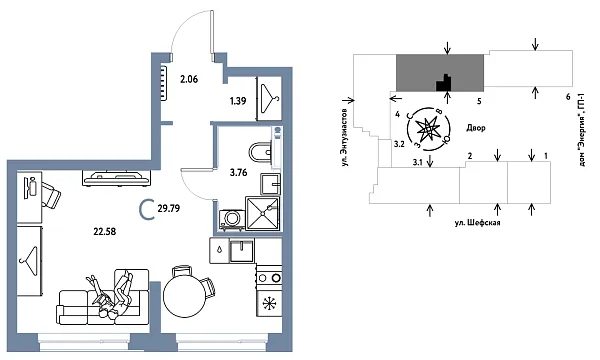 Новая квартира-студия
 29.79 м² на 7/24 этаже в ЖК «Страна.Энтузиастов» в городе Тюмень 